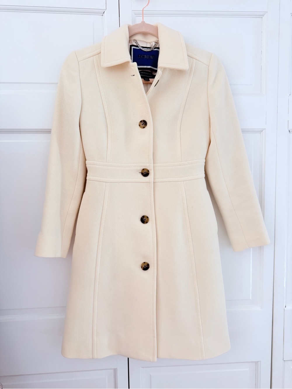 J. Crew Cream Tailored Wool-Blend Trench Coat